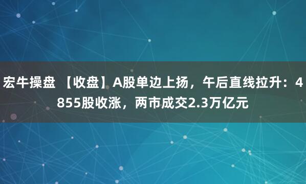 宏牛操盘 【收盘】A股单边上扬，午后直线拉升：4855股收涨，两市成交2.3万亿元